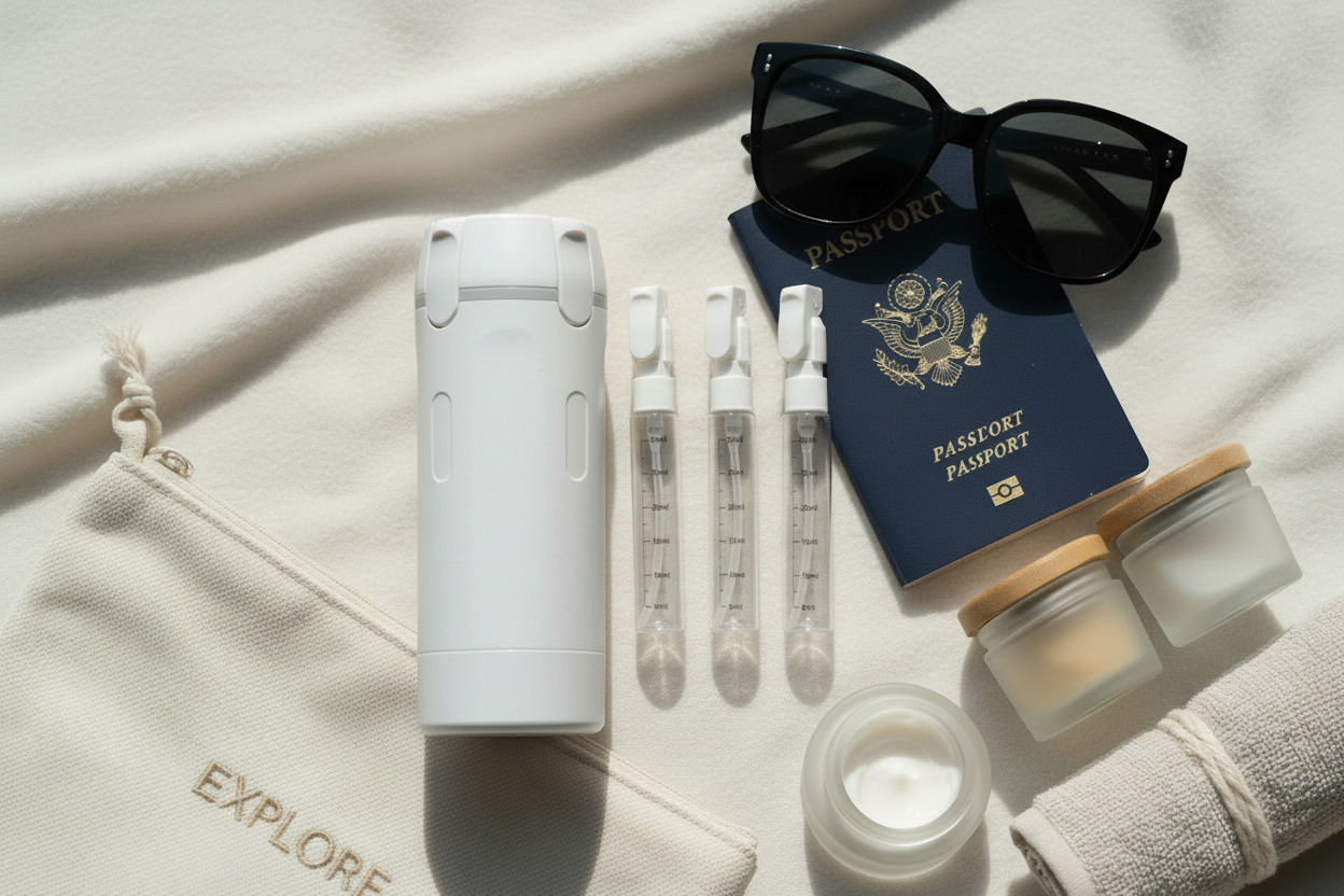 Flatlay with actual product bottle